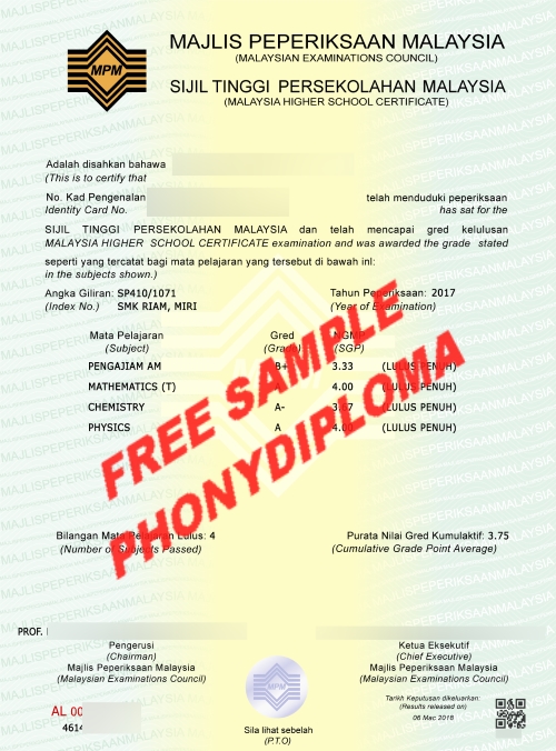 Stpm Certificate Free Sample From Phonydiploma